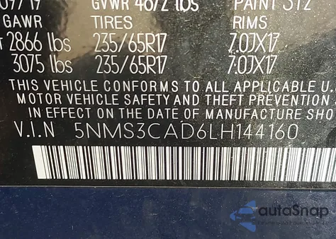 2020 Hyundai Santa Fe Sel из США, поврежденный, VIN 5NMS3CAD6LH144160